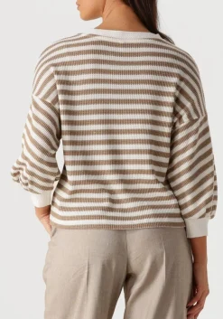 SUMMUM sweater jersey sweater waffle lurex stripe beige Outlet