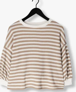 SUMMUM sweater jersey sweater waffle lurex stripe beige Outlet