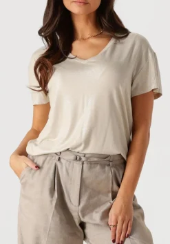 SUMMUM t-shirt v-neck top metallic coated jersey beige Online