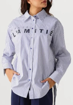 HAUTE L'AMITIÉ e haute l'amitié blouses stripe chest logo shirt blauw Discount