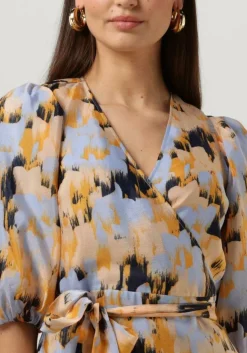 SECOND FEMALE e midi jurk marigold wrap dress blauw New