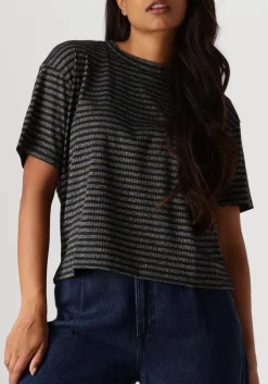 SUMMUM e top shortsleeve top lurex rib stripe blauw New