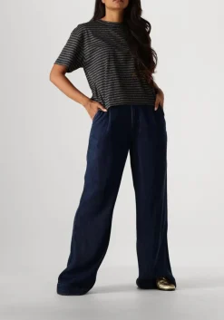 SUMMUM e top shortsleeve top lurex rib stripe blauw New