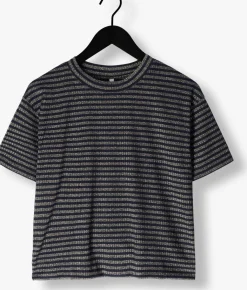 SUMMUM e top shortsleeve top lurex rib stripe blauw New