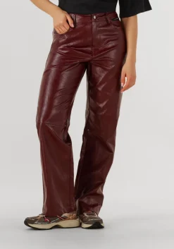 ALIX THE LABEL straight leg jeans faux leather pants bordeaux Hot