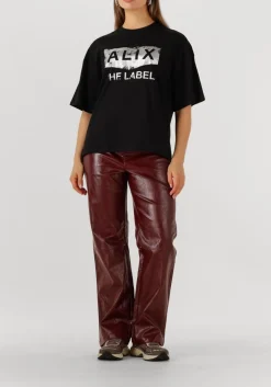 ALIX THE LABEL straight leg jeans faux leather pants bordeaux Hot