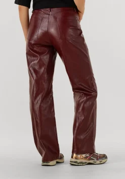 ALIX THE LABEL straight leg jeans faux leather pants bordeaux Hot