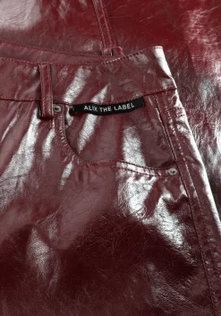 ALIX THE LABEL straight leg jeans faux leather pants bordeaux Hot