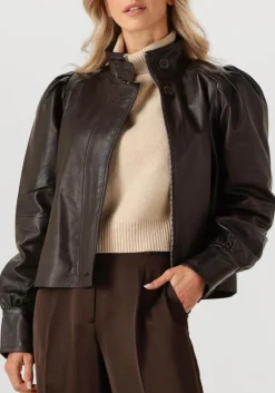 DANTE6 e leren jas kyrilo cropped leather jacket bruin Outlet
