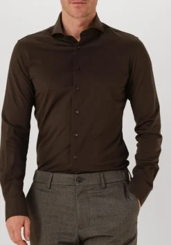PROFUOMO e klassiek overhemd shirt x-cutaway sf japanese knitted bruin Discount