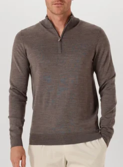 PROFUOMO e trui pullover half zip merino bruin Outlet