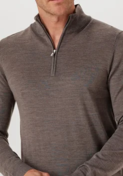 PROFUOMO e trui pullover half zip merino bruin Outlet