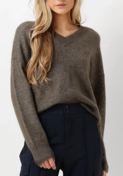 SECOND FEMALE e trui brook knit loose v-neck bruin Outlet