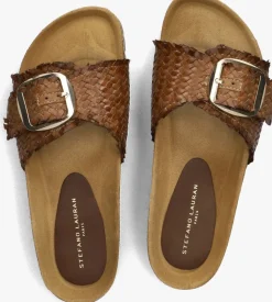 STEFANO LAURAN e slippers bio gevlochten 1 band slipper met gesp bruin New