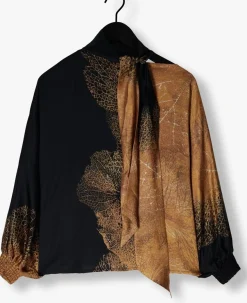 SUMMUM e blouses bow tie top border print bruin Hot