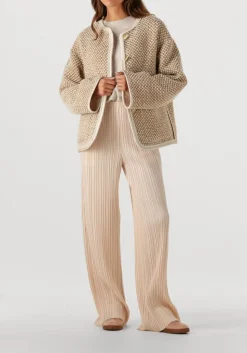 FORTE FORTE wijde broek poly crepe plisse' regular waist pants creme