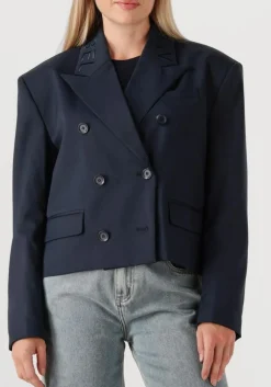 ALIX THE LABEL e blazer ladies woven double breasted blazer donkerblauw Best