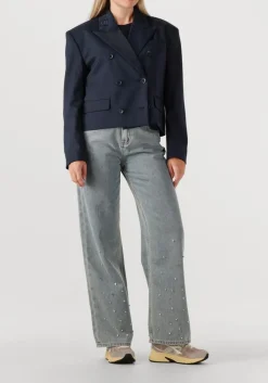 ALIX THE LABEL e blazer ladies woven double breasted blazer donkerblauw Best