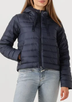 WOOLRICH e leren jas quilted hooded jacket donkerblauw Sale