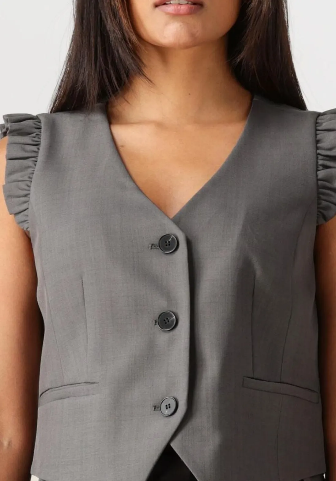 CO'COUTURE donkergrijze gilet liane frill tailor vest donkergrijs Best