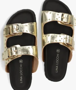 LINA LOCCHI en slippers 2 gesp slipper met studs goud Discount
