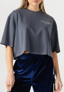 ALIX THE LABEL grijze t-shirt ladies knitted flowy cropped tshirt grijs