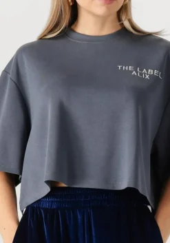 ALIX THE LABEL grijze t-shirt ladies knitted flowy cropped tshirt grijs
