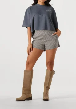 ALIX THE LABEL grijze t-shirt ladies knitted flowy cropped tshirt grijs