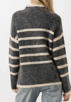 SECOND FEMALE grijze trui ovalis knit t-neck grijs Outlet