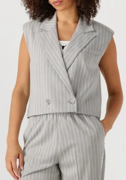 ALIX THE LABEL lichtgrijze gilet ladies woven pinstripe waistcoat lichtgrijs Clearance