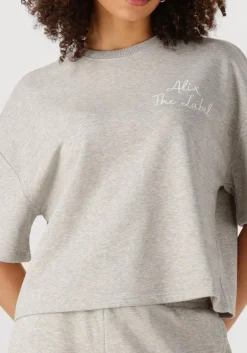 ALIX THE LABEL lichtgrijze t-shirt ladies knitted sweat t-shirt lichtgrijs Outlet
