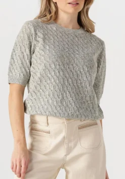 MOS MOSH lichtgrijze t-shirt mmkarin marisol ss linen knit lichtgrijs