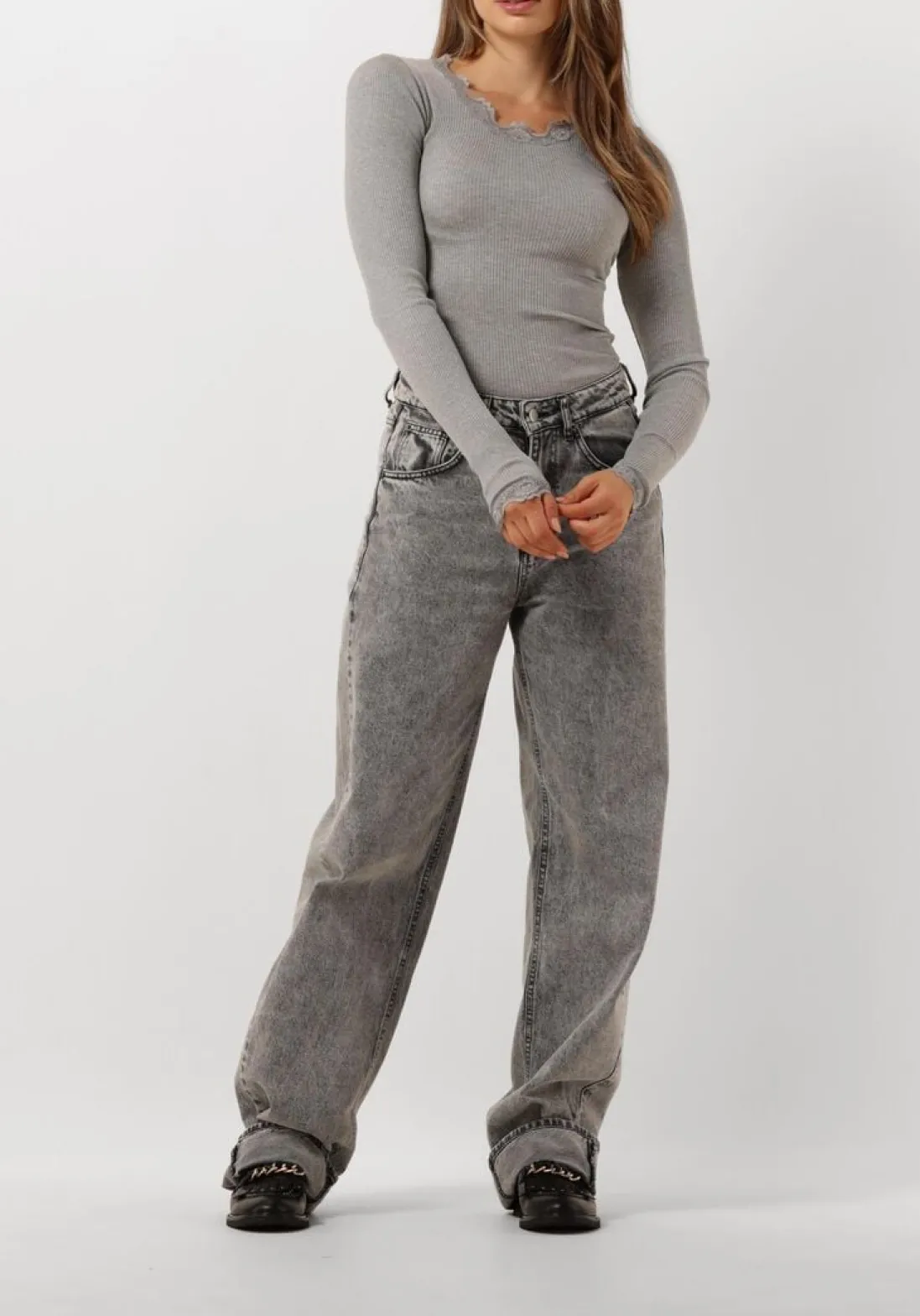 ROSEMUNDE lichtgrijze top babette silk t-shirt lace lichtgrijs Sale