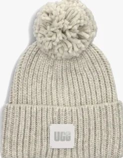 UGG lichtgrijze muts chunky rib knit beanie w pom lichtgrijs Outlet