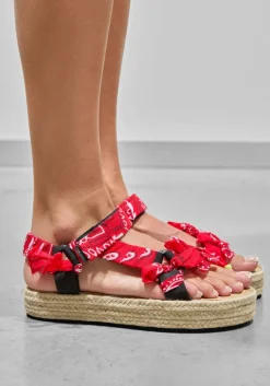 ARIZONA LOVE rode platte sandalen trekky raffia rood Clearance