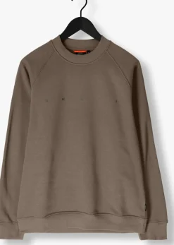 GENTI trui basic logo sweater taupe Outlet