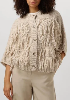 SUMMUM te vest cardigan 3/4 sleeve fringe knit wit Online