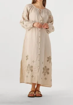 SUMMUM maxi jurk long dress linen heavy embroidery zand Sale