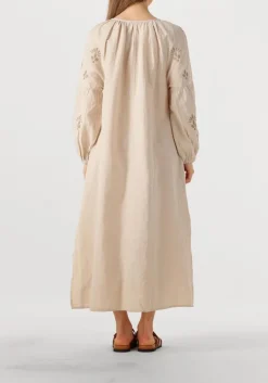 SUMMUM maxi jurk long dress linen heavy embroidery zand Sale