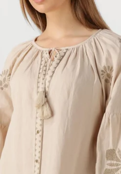 SUMMUM maxi jurk long dress linen heavy embroidery zand Sale