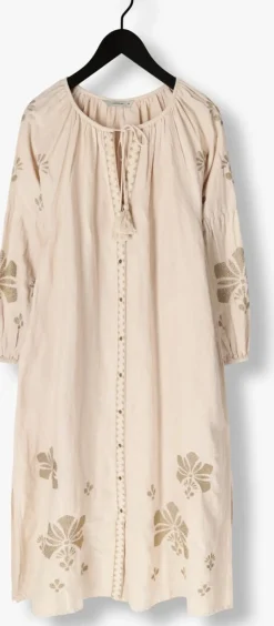 SUMMUM maxi jurk long dress linen heavy embroidery zand Sale