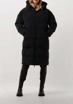 BLONDE08 e gewatteerde jas lang doorgestikte jas zwart Clearance