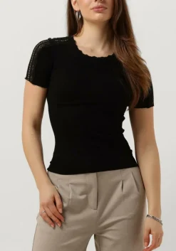 ROSEMUNDE e t-shirt benita silk t-shirt w/ lace zwart