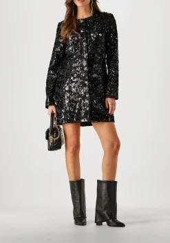 SECOND FEMALE e mini jurk flakes dress zwart Sale