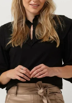 SUMMUM e top jersey top 3/4 sleeve jersey and embroidery mic zwart Sale