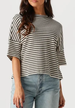 SUMMUM e t-shirt boxy top stripe waffle zwart Hot