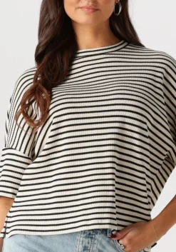 SUMMUM e t-shirt boxy top stripe waffle zwart Hot